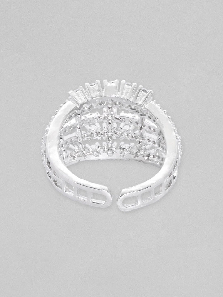 Rubans Silver-Plated White  Zircone-Studded Finger Ring Rings