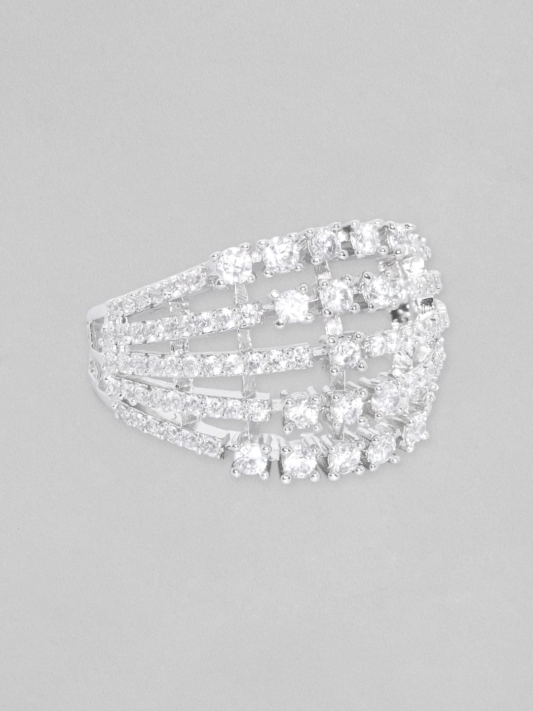 Rubans Silver-Plated White  Zircone-Studded Finger Ring Rings