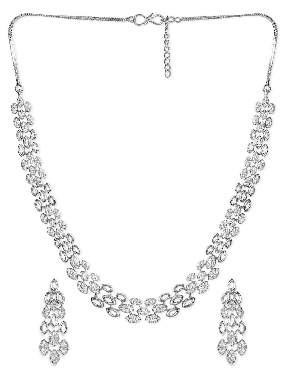 Rubans Silver Plated Zirconia Stone Studded Handcrafted Necklace Set Necklace Set