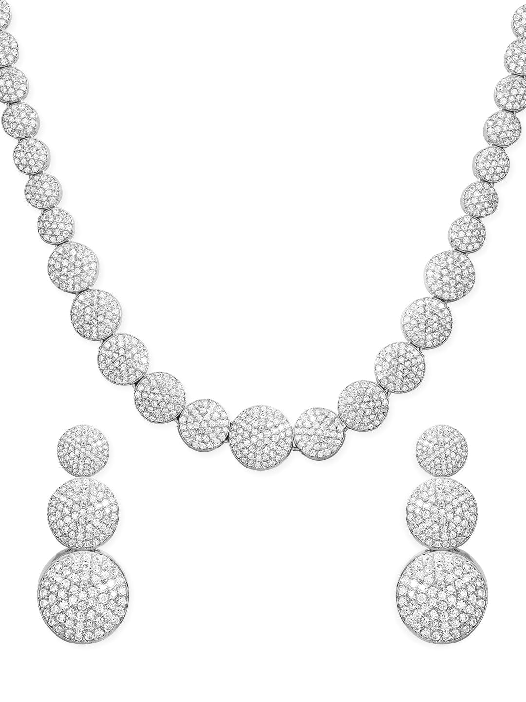 Rubans Silver Plated Zirconia Stone Studded Necklace Set. Necklace Set