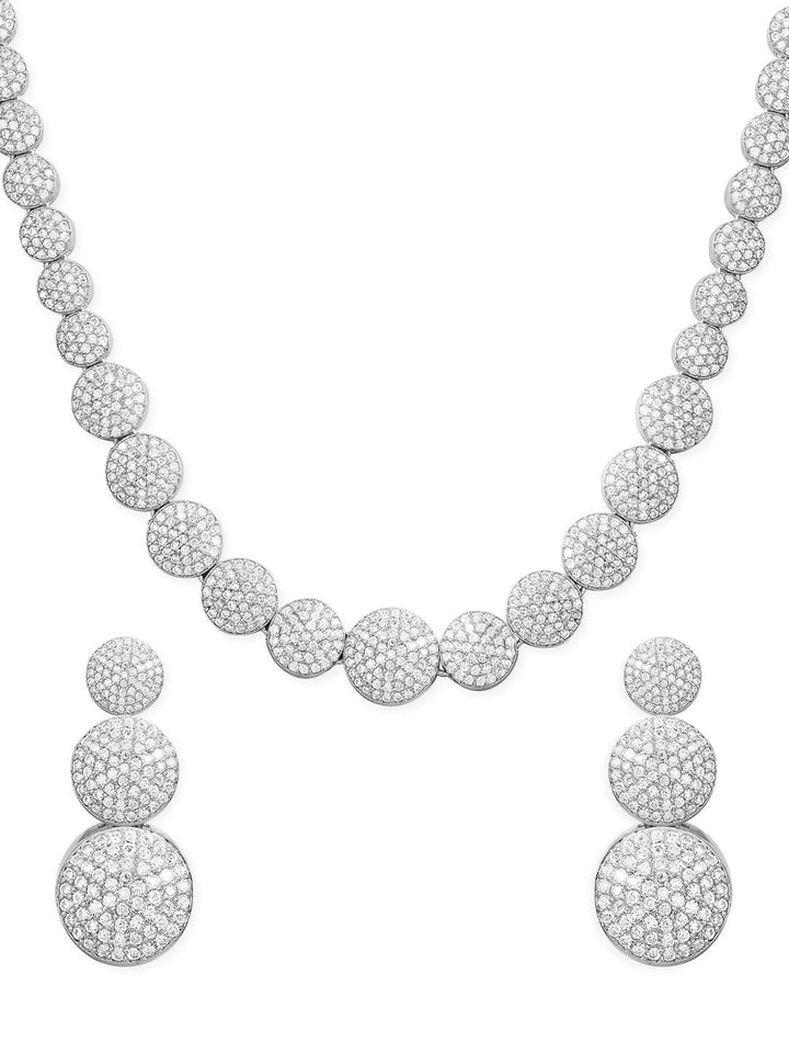 Rubans Silver Plated Zirconia Stone Studded Necklace Set. Necklace Set