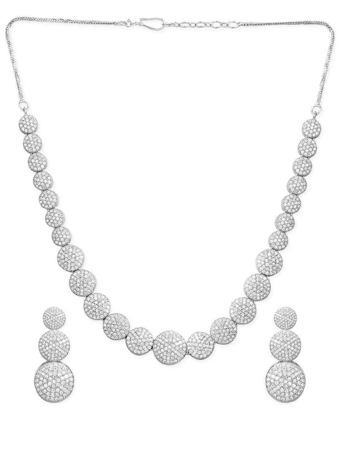 Rubans Silver Plated Zirconia Stone Studded Necklace Set. Necklace Set