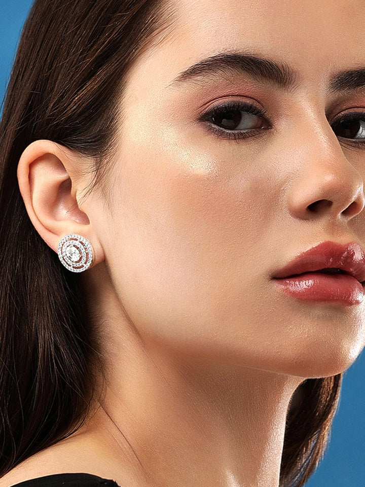 Rubans Silver-Toned Circular Studs Earrings Earrings