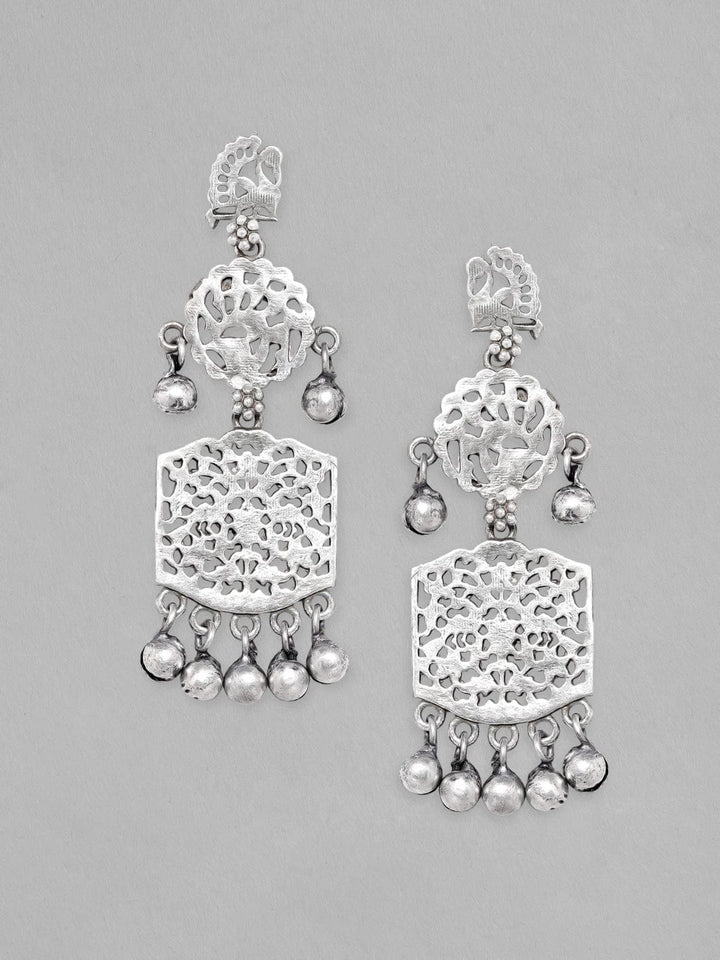 Rubans Silver-Toned Classic Oxidised Drop Earrings Earrings