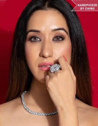 Rubans Silver Toned CZ Necklace with Earrings Necklace Set