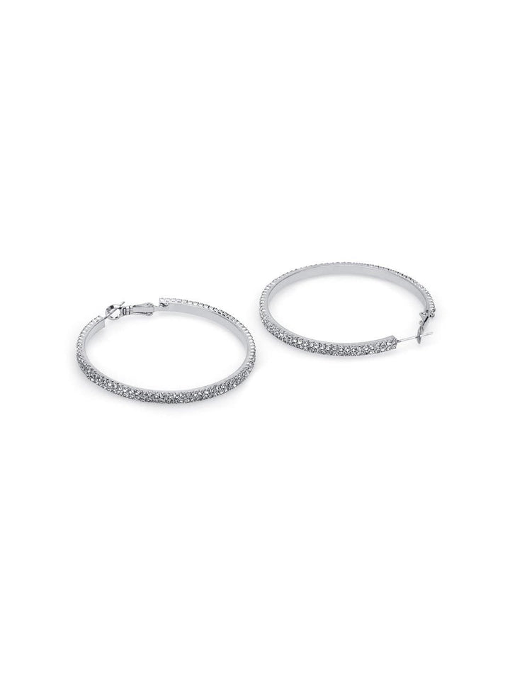 Rubans Silver Toned CZ Stone Hoop  Earrings Earrings