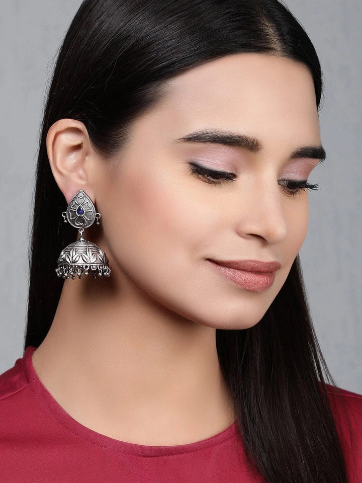 Rubans Silver-Toned Dome Shaped Jhumkas Earrings