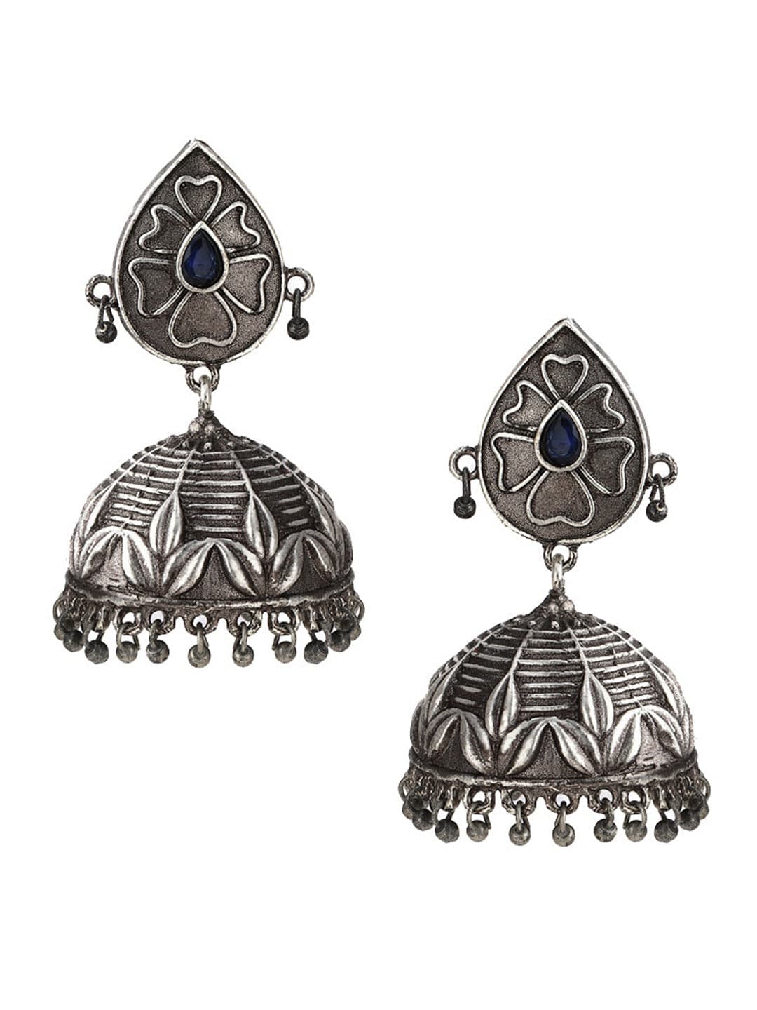 Rubans Silver-Toned Dome Shaped Jhumkas Earrings