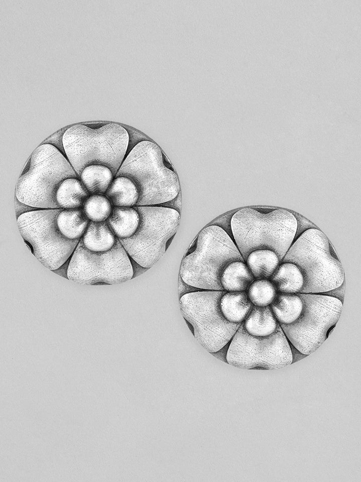 Rubans Silver-Toned Floral Studs Earrings Earrings