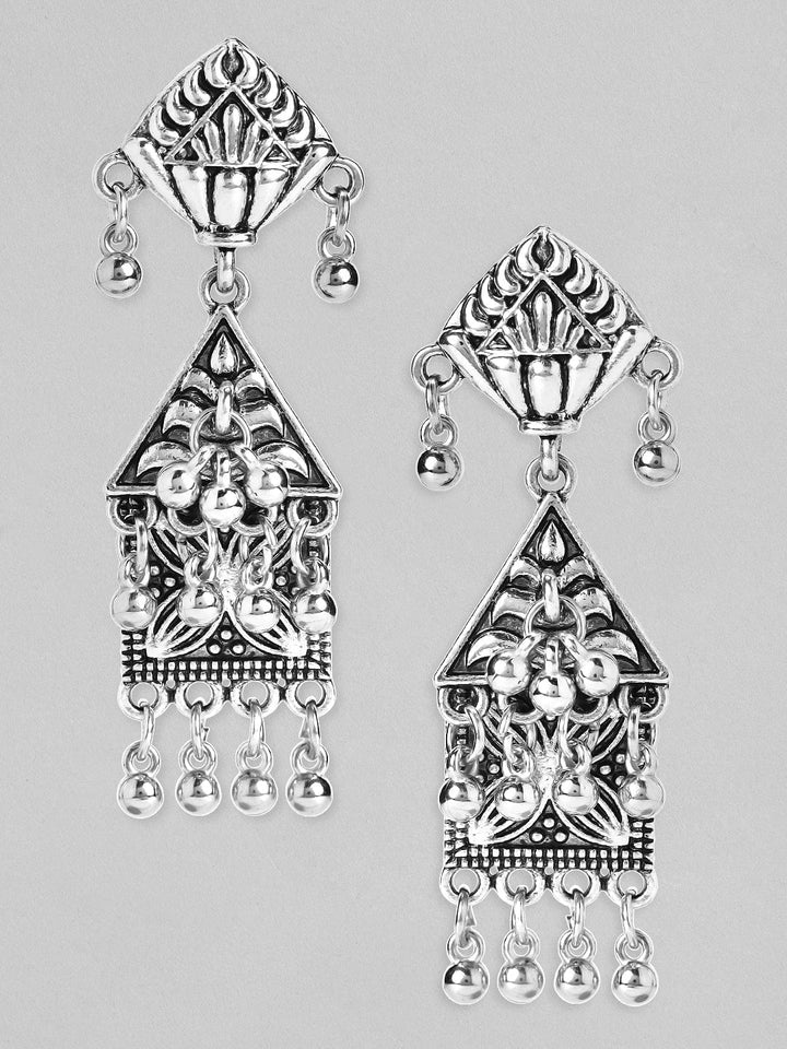 Rubans Silver-Toned Geometric Drop Earrings Earrings