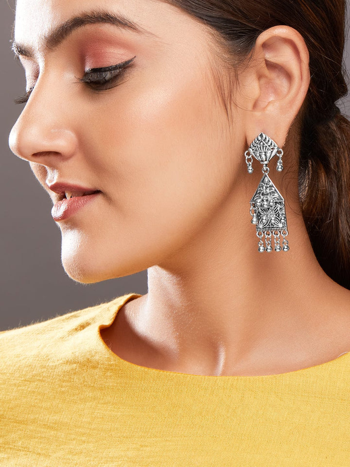 Rubans Silver-Toned Geometric Drop Earrings Earrings