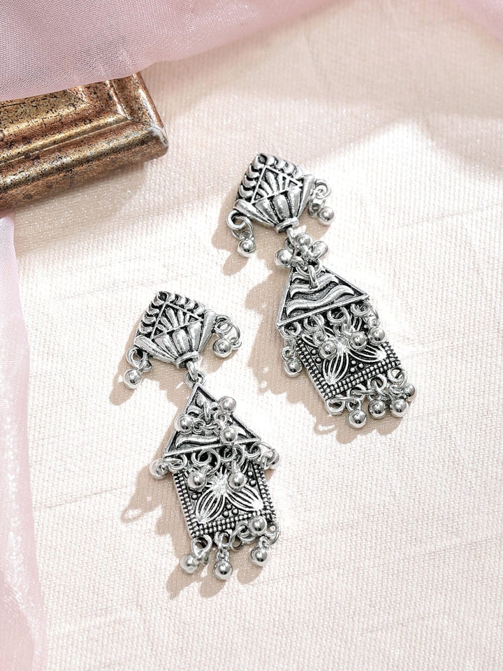 Rubans Silver-Toned Geometric Drop Earrings Earrings