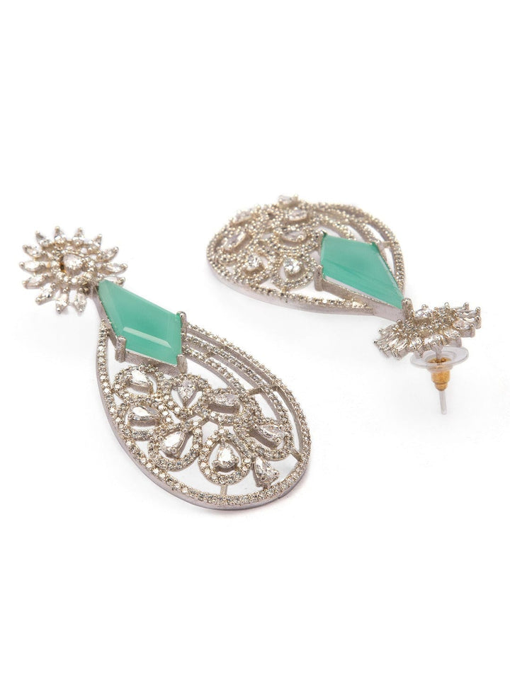 Rubans Silver-Toned & Green Teardrop Shaped Handcrafted Drop Earrings Earrings