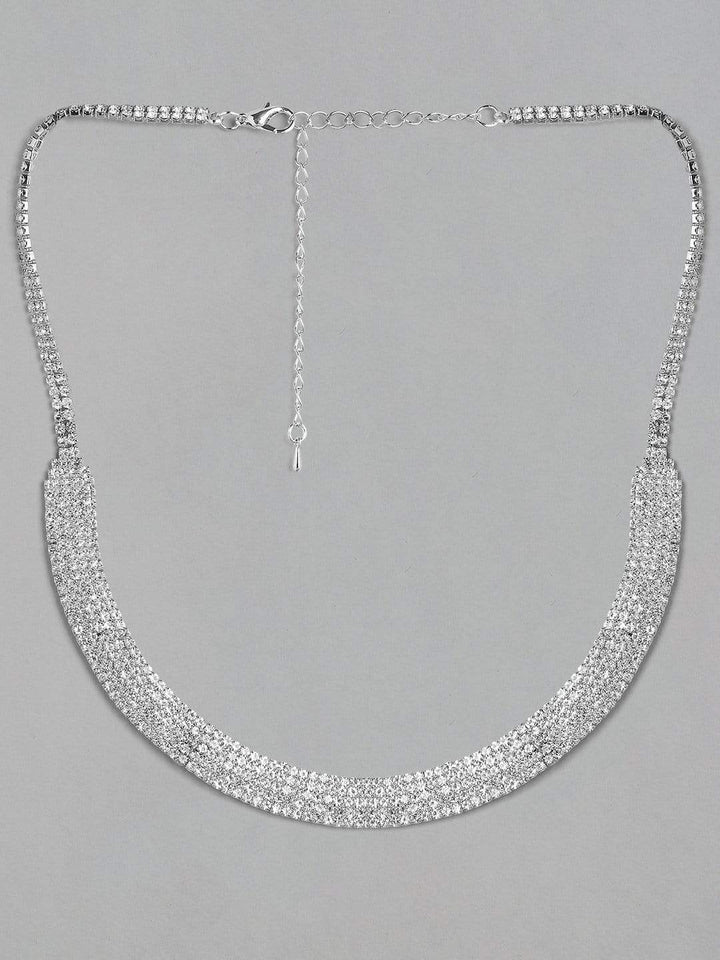 Rubans Silver Toned Handcrafted Rhinestone Necklace Chain & Necklaces