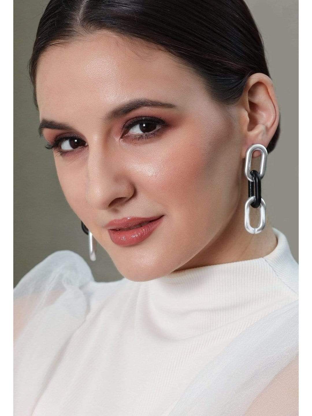 Rubans Silver Toned Inter Linked Classic Drop Earrings Earrings