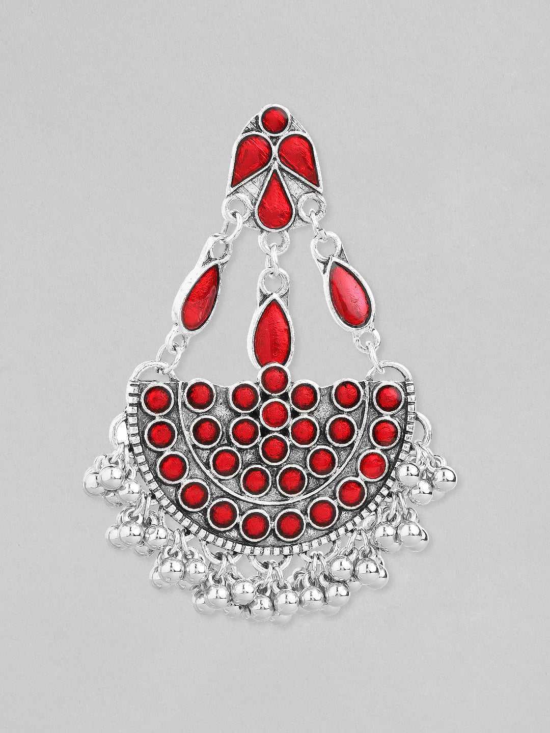 Rubans Silver-Toned  Red Stone Studded Chandbalis Earrings Earrings