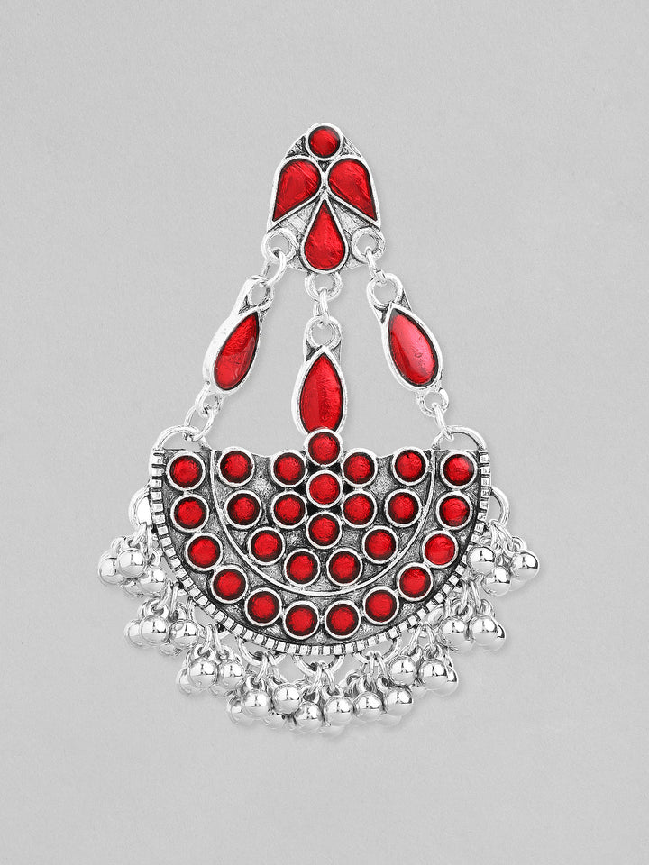 Rubans Silver-Toned  Red Stone Studded Chandbalis Earrings Earrings