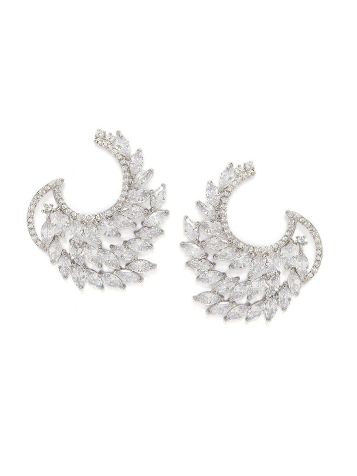 Rubans Silver Toned Zircon Stone Studded Statement Stud Earring Earrings