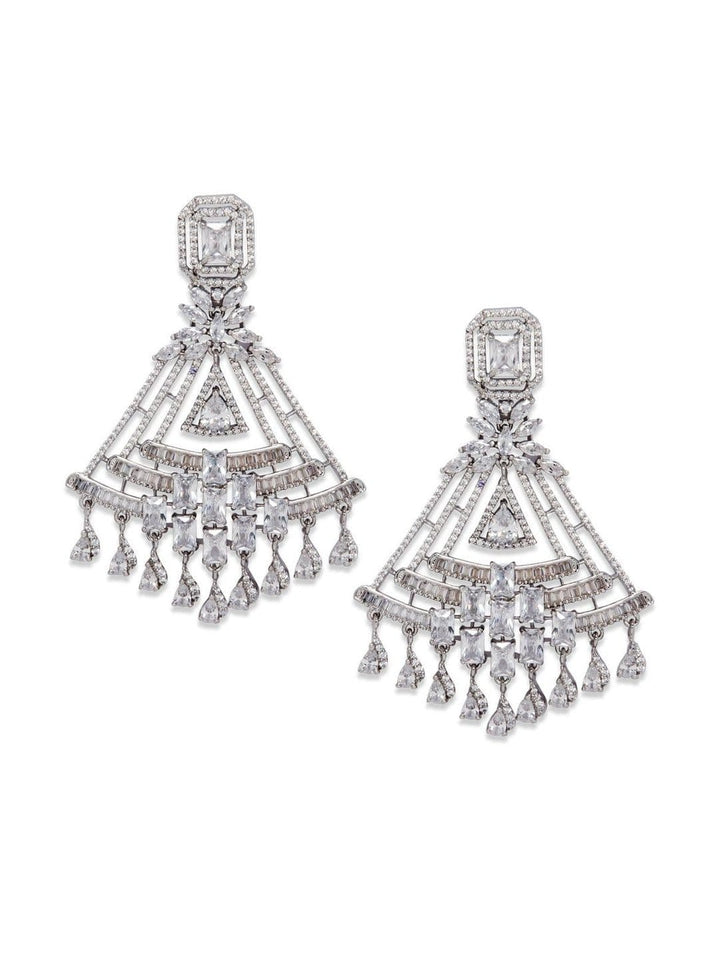 Rubans Silver Toned Zircon Studded Statement Drop Earrings Earrings