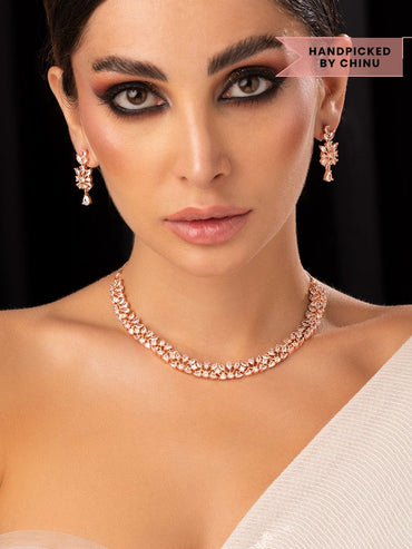 Rubans Simple Gold Toned CZ Necklace Set Necklace Set