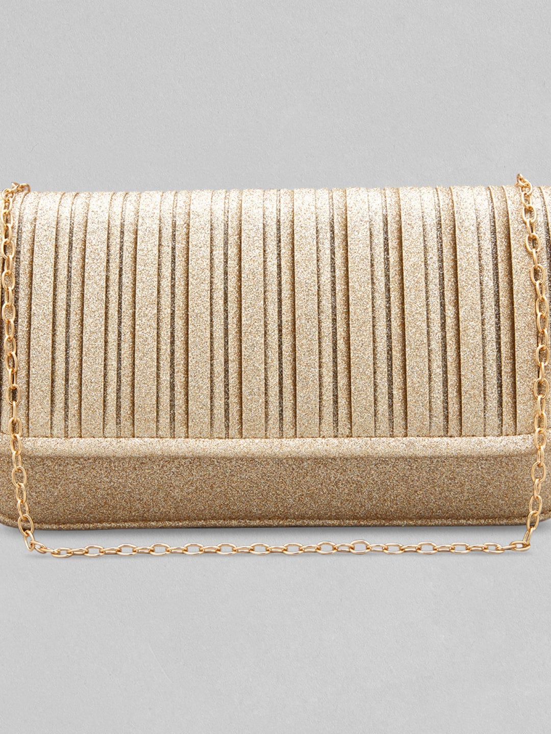 Rubans Sparkling Golden Coloured Clutch With Texture Design Handbag & Wallet Accessories