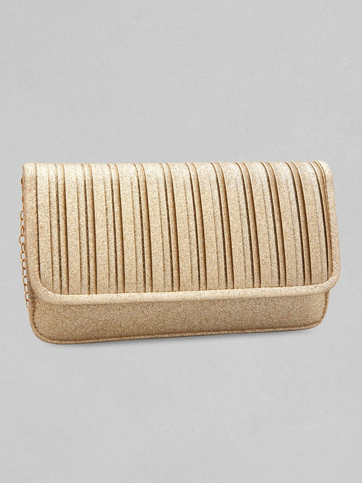 Rubans Sparkling Golden Coloured Clutch With Texture Design Handbag & Wallet Accessories