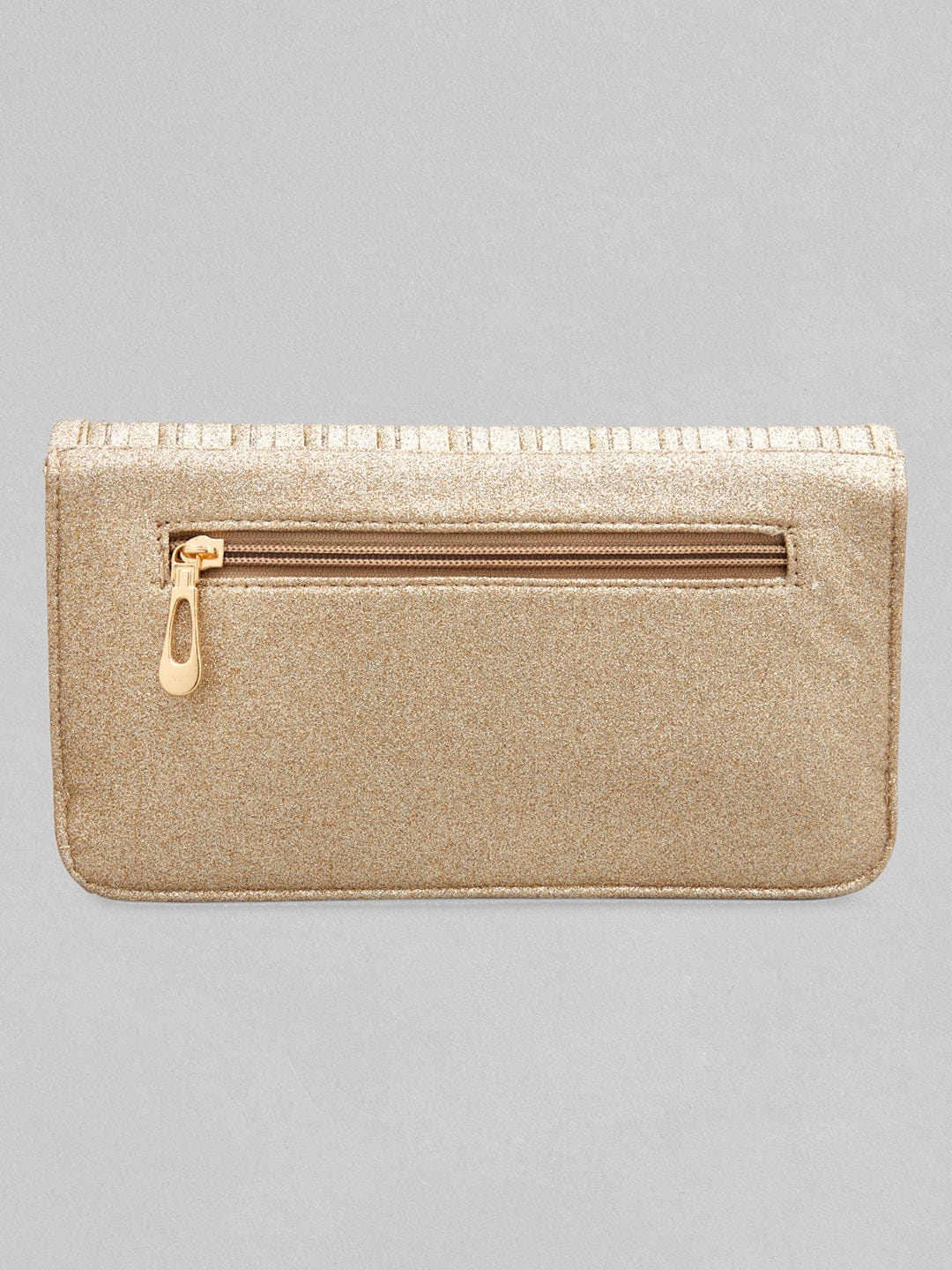 Rubans Sparkling Golden Coloured Clutch With Texture Design Handbag & Wallet Accessories