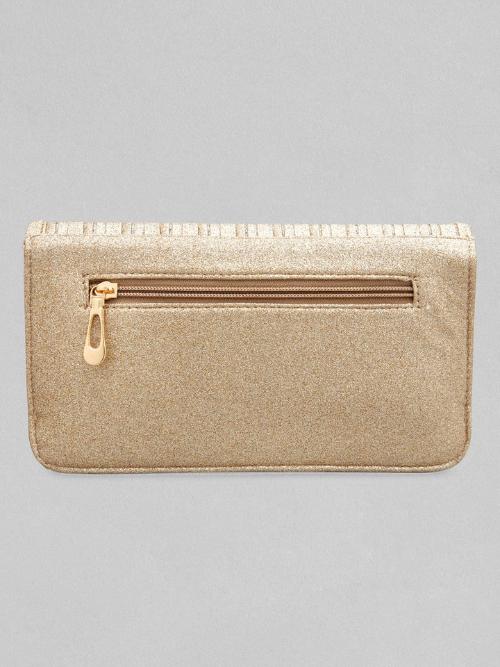 Rubans Sparkling Golden Coloured Clutch With Texture Design Handbag & Wallet Accessories