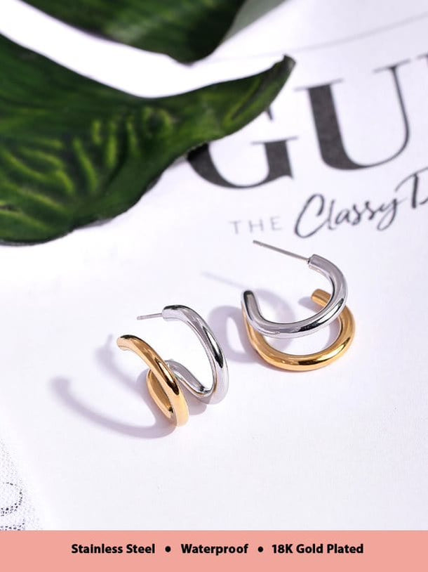 Rubans Voguish 18K Gold And Rhodium Plated Stainless Steel Waterproof Stud Earrings. Earrings