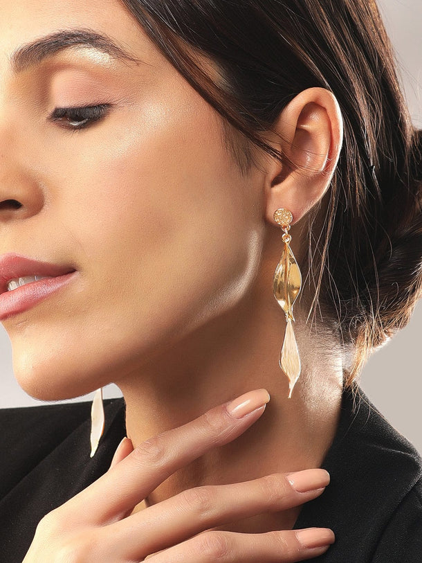Rubans Voguish 18k Gold-Plated Leaf Shaped Drop Earrings Earrings