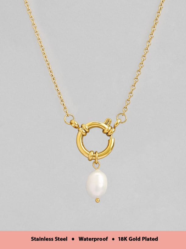 Rubans Voguish 18K Gold Plated Stainless Steel Waterproof Chain With Circle With Pearl Pendant. Chain & Necklaces