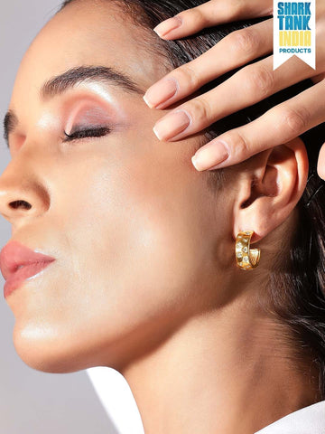 Rubans Voguish 18K Gold Plated Stainless Steel Waterproof Hoop Earring With Zircons Studded. Earrings