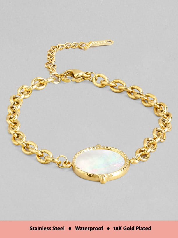 Rubans Voguish 18K Gold Plated Stainless Steel Waterproof Link Chain Bracelet With Shell Studded Charm. Bangles & Bracelets