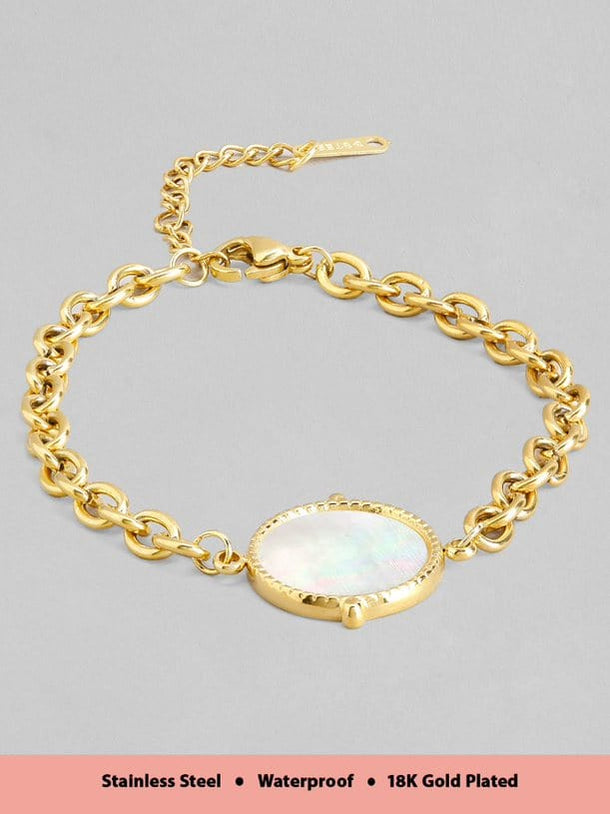 Rubans Voguish 18K Gold Plated Stainless Steel Waterproof Link Chain Bracelet With Shell Studded Charm. Bangles & Bracelets