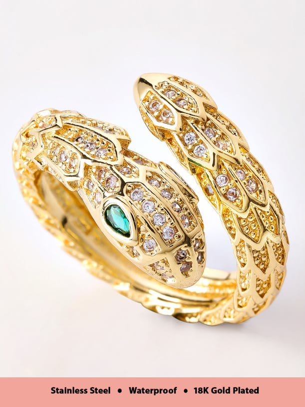 Rubans Voguish 18K Gold Plated Stainless Steel Waterproof Serpent Ring With Zircons Studded. Rings