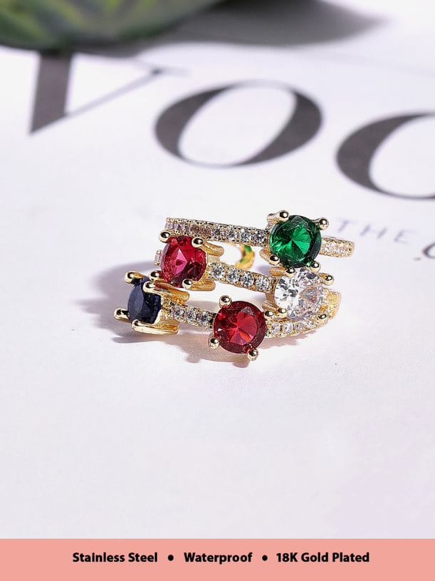 Rubans Voguish 18K Gold Plated Stainless Steel Waterproof Statement Open  Ring With Multicoloured Zircons Studded. Rings