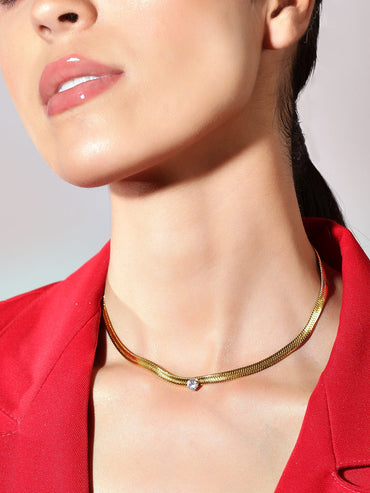 Rubans Voguish 24k Gold-Plated AD Studded Handcrafted Chain Necklace Chain & Necklaces