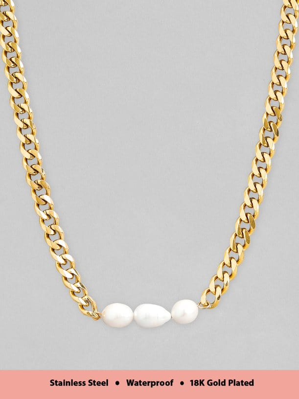 Rubans Voguish 24K Gold Plated Handcrafted White Pearl Beaded Chain Necklace