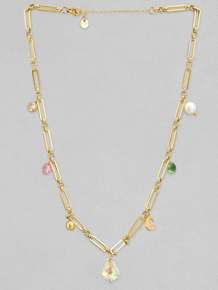 Rubans Voguish 24k Gold-Plated Multi-Coloured Stone Studded Handcrafted Chain Necklace Necklace