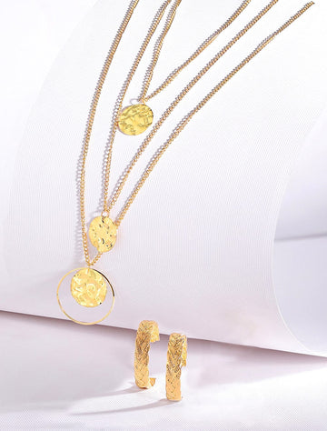 Rubans Voguish A Classic Textured Gold Toned Contemporary Necklace & Earring set Necklace & Earring Set