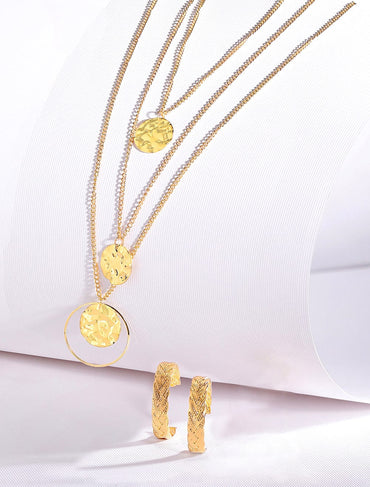 Rubans Voguish A Classic Textured Gold Toned Contemporary Necklace & Earring set Necklace & Earring Set