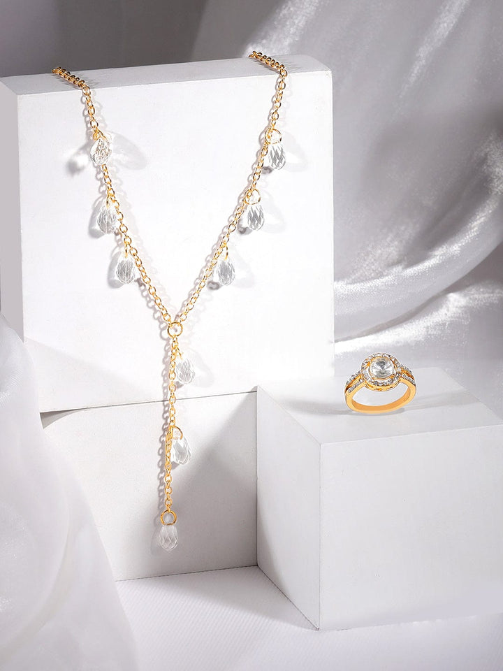 Rubans Voguish A Stylish Gold Toned Necklace & Ring Set Jewelry Sets