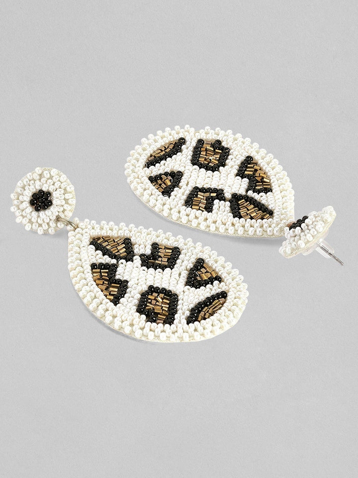 Rubans Voguish Beaded White Drop Shape Earrings. Earrings