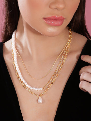 Rubans Voguish Brass Gold-Plated Layered Necklace Chain & Necklaces