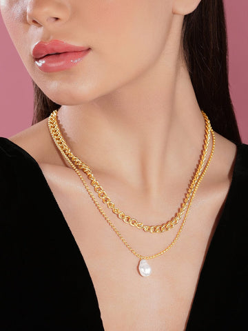 Rubans Voguish Brass Gold-Plated Layered Necklace Chain & Necklaces