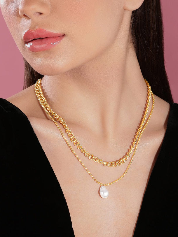 Rubans Voguish Brass Gold-Plated Layered Necklace Chain & Necklaces