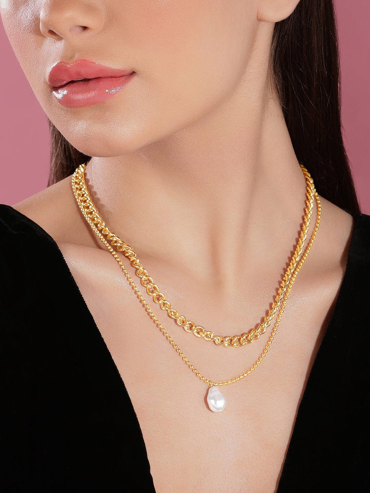 Shop Rubans Voguish 18K Gold Plated Layered Chain With Charms