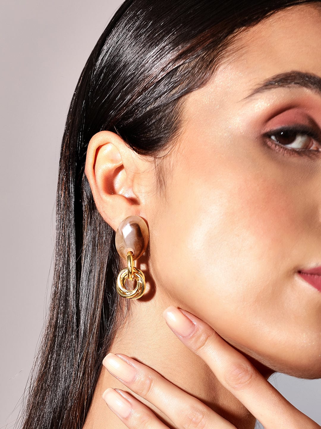 Rubans Voguish Gold Plated Brown Coloured Marble Finish Western Earrings. Earrings