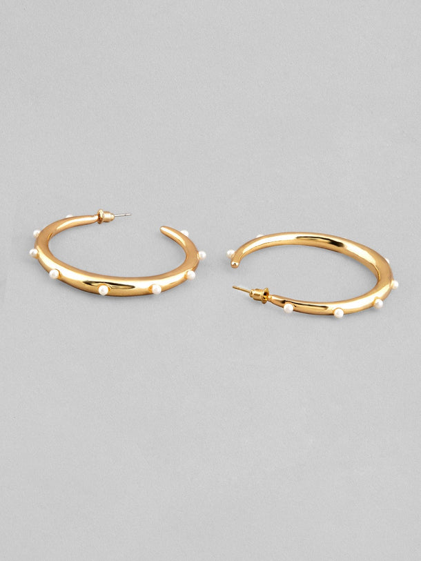 Rubans Voguish Gold Plated Hoop Earrings With Studded Pearls Design Earrings