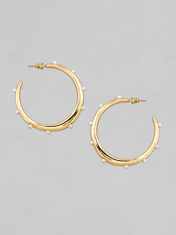 Rubans Voguish Gold Plated Hoop Earrings With Studded Pearls Design Earrings
